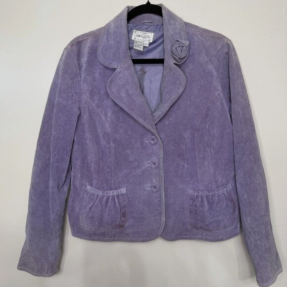 NWT Live a Little Womens M Lavender Suede Leather Jacket Floral Accent Blazer - Picture 1 of 7